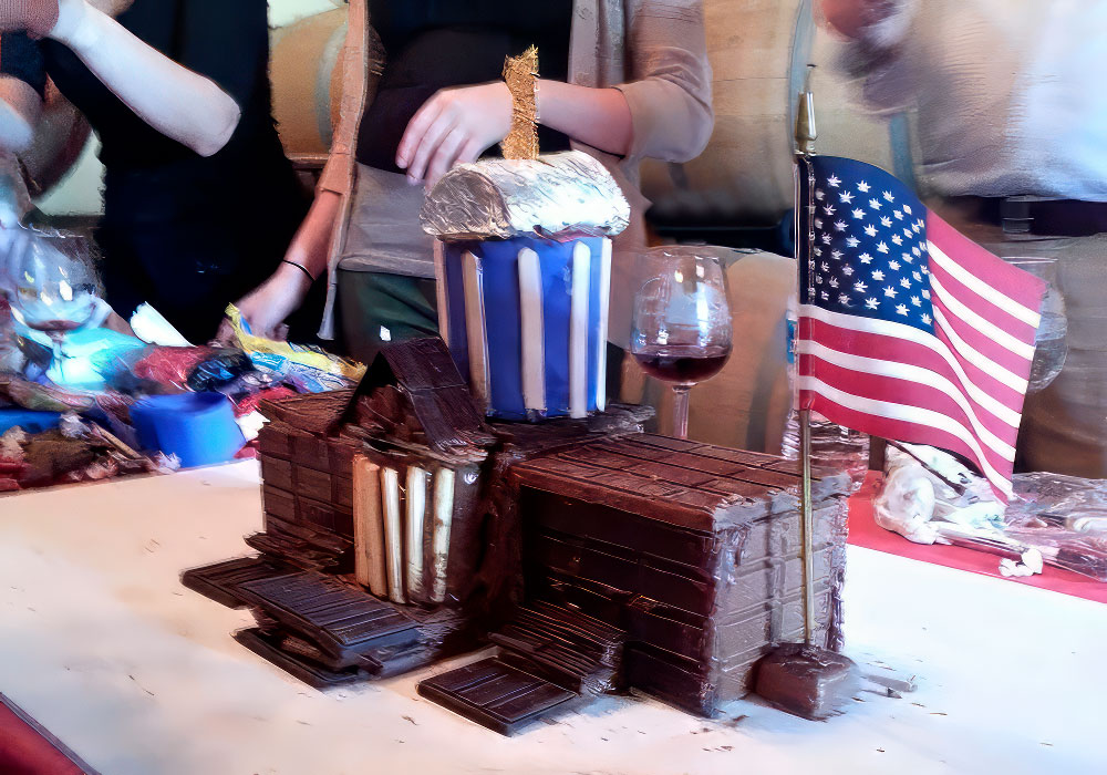 A cake with an american flag on top of it.