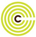 A green and brown logo with the letter c.
