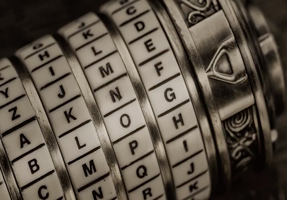 A close up image of a locket with letters on it.