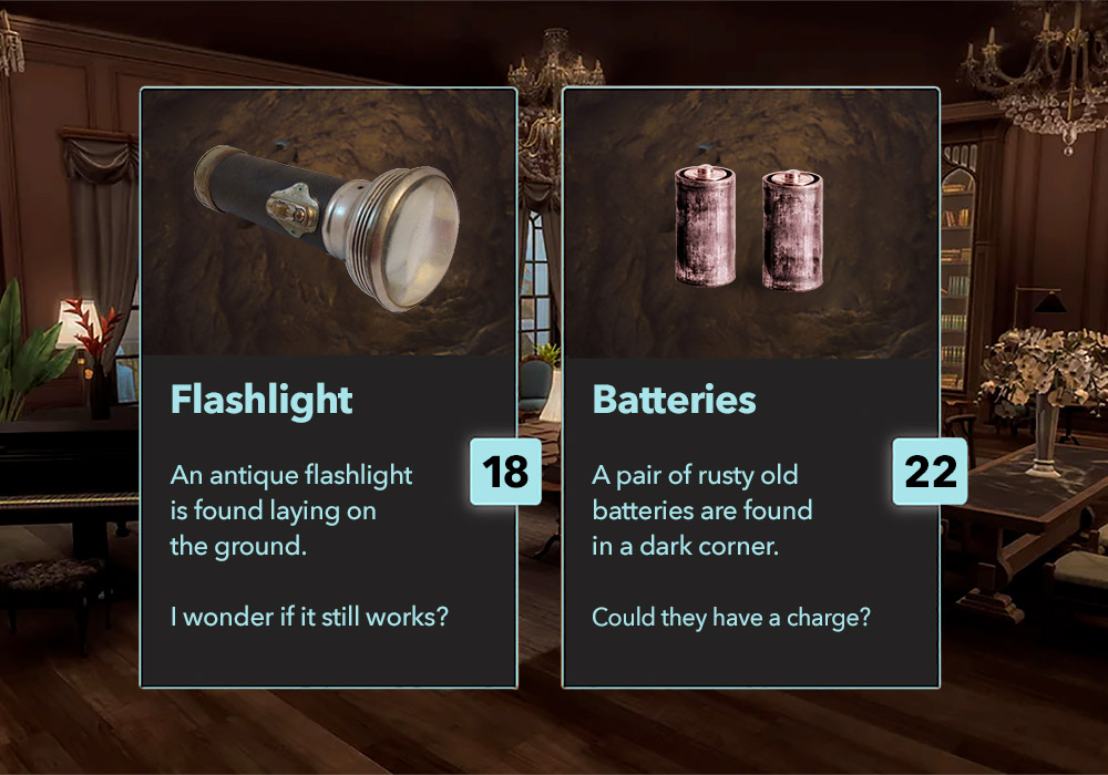 A screenshot of a room with a flashlight and a lamp.