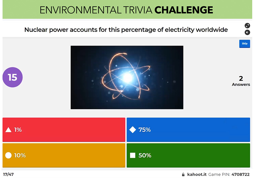 Environmental trivia challenge nuclear power for this percentage of electricity world wide.