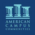 The american campus communities logo on a blue background representing team building.