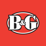 The b & g logo on a red background.