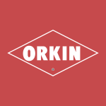 The orkin logo on a red background.