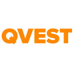 An orange logo with the word quest on it.