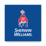 Sherwin williams logo on a blue background.