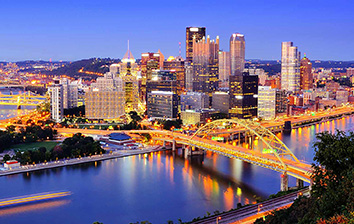 Pittsburgh skyline at dusk.