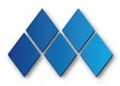 A blue logo with three blue diamonds.