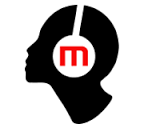 A silhouette of a woman with headphones on her head.