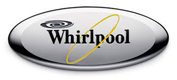 The whirlpool logo on a silver button.