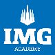 Img academy logo on a blue background.