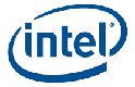 Intel logo on a white background.