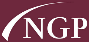 The ngp logo on a maroon background.