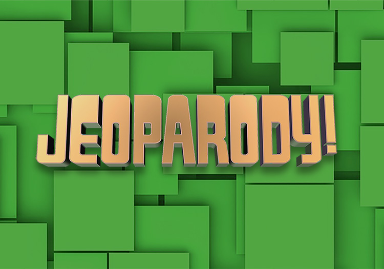 A green background with the word jeopardy on it.
